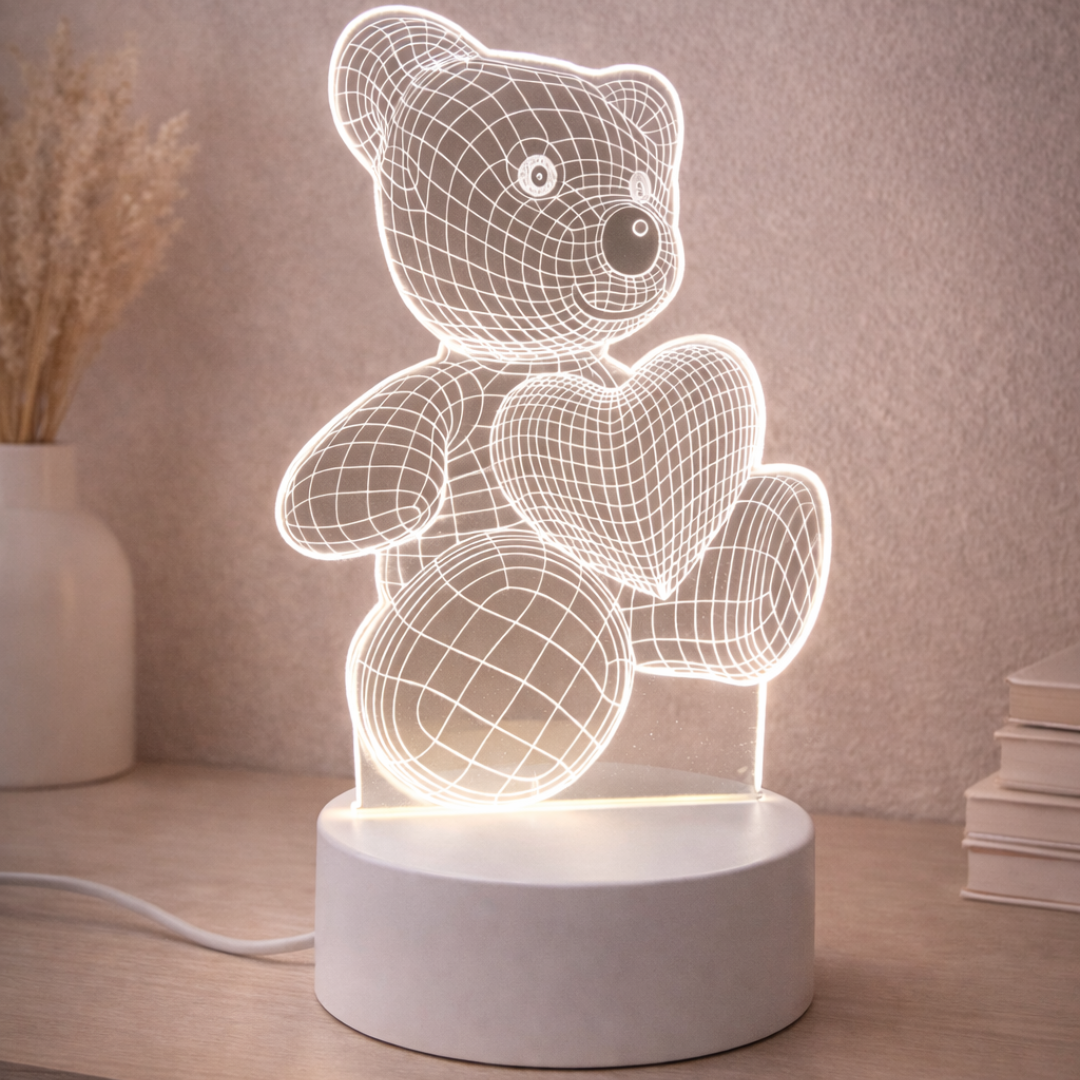 LED lampa od akrilnog stakla – Meda sa srcem