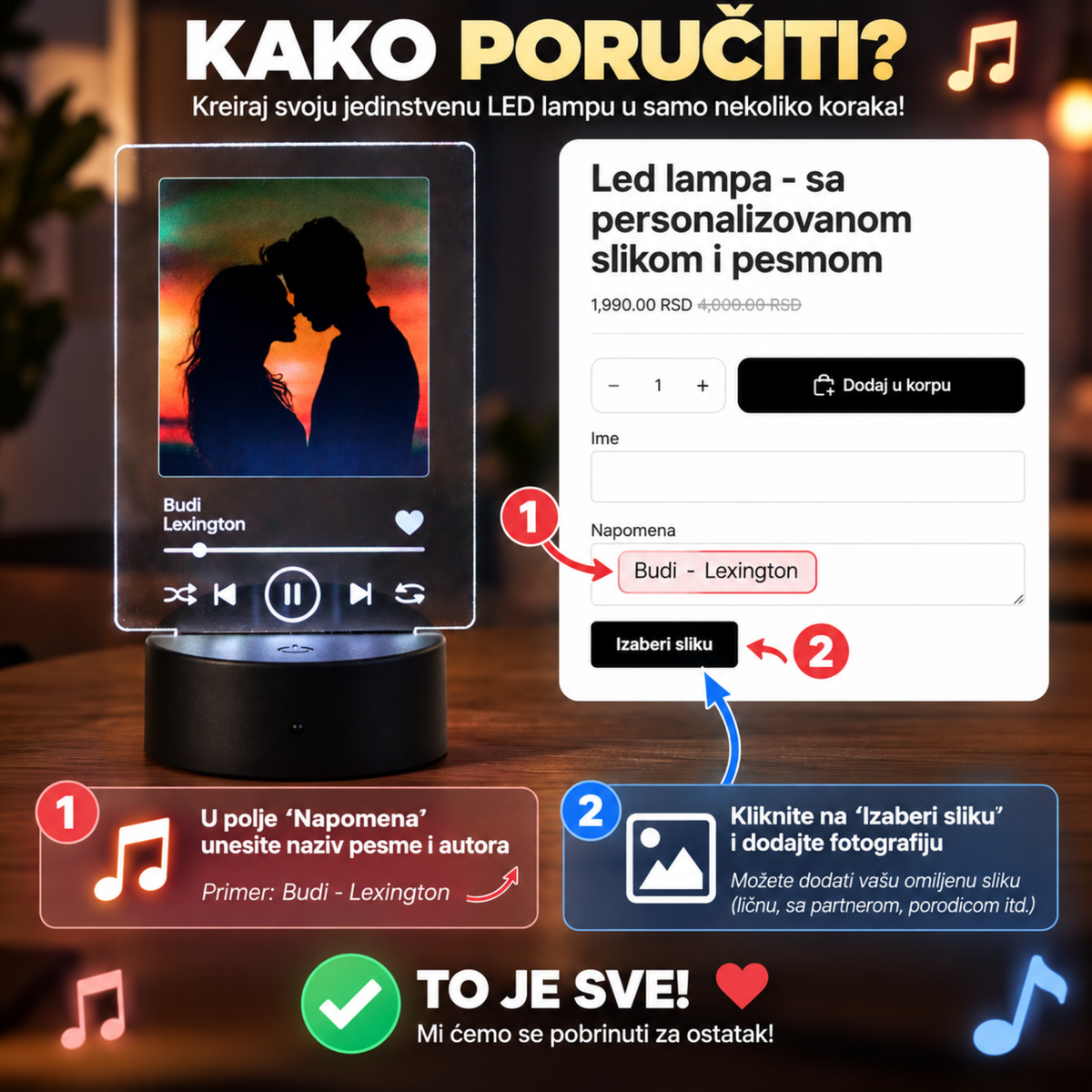 Led lampa - sa personalizovanom slikom i pesmom