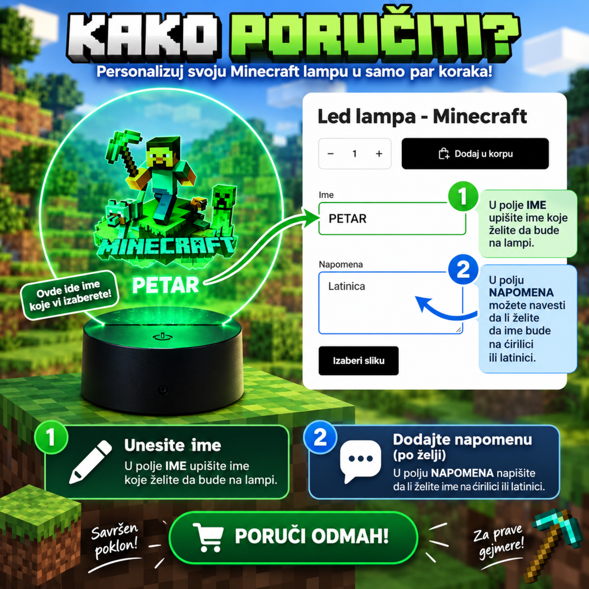 Led lampa Minecratf (personalizovana)